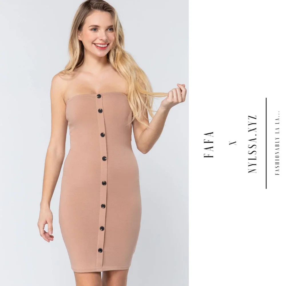 Button Down Tube Mini Dress - Picture 1 of 7